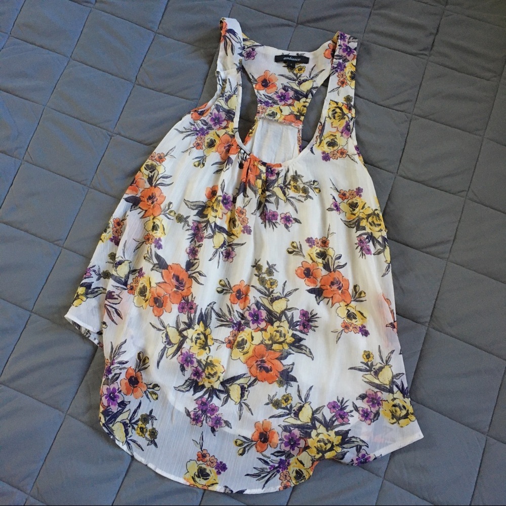 Floral, slit back tank